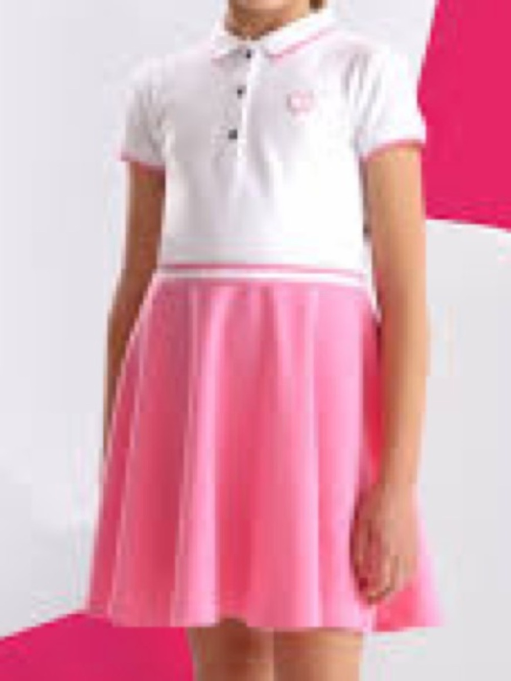 Jacadi White and Pink Polo Dress with Pink Skirt